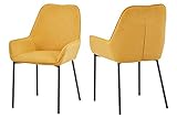 SalesFever Esszimmer-Stuhl 2er Set Linnea in Senfgelb | Bezug Strukturstoff | Gestell Metall schwarz matt | Polsterstuhl mit Armlehnen | Sitz- und Rückenpolsterung