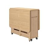 LSHTAR Drop-Leaf-Esstisch aus massivem Holz, zusammenklappbarer kompakter Esszimmertisch mit Schublade und Rollen, platzsparende Möbel