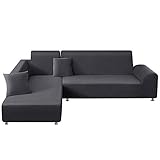 TAOCOCO Sofa Überwürfe Sofabezug Elastische Stretch für L-Form Sofa Abdeckung 2er Set mit 2 Stücke Kissenbezug (Grau, 3 Sitzer+3 Sitzer)