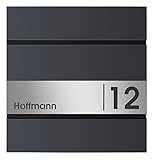 Frabox® Briefkasten anthrazit (RAL 7016) - mit Zeitungsfach, Hausnummer, Name - Edelstahl graviert - rostfrei DIN A4 - Made in Germany -