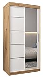 Kryspol Schwebetürenschrank Verona 2-100 cm mit Spiegel Kleiderschrank mit Kleiderstange und Einlegeboden Schlafzimmer- Wohnzimmerschrank Schiebetüren Modern Design (Artisan Eiche + Weiß)