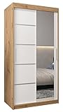 Kryspol Schwebetürenschrank Verona 2-100 cm mit Spiegel Kleiderschrank mit Kleiderstange und Einlegeboden Schlafzimmer- Wohnzimmerschrank Schiebetüren Modern Design (Artisan Eiche + Weiß)