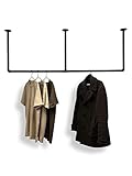 RSR Hangers Kleiderstange Industrial Schwarz für Decke Deckenmontage Breite 120 cm x Höhe 50 cm Garderobe Flur Deckengarderobe Schwarz