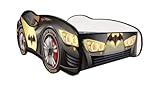 Topbeds Autobett, Auto-Bett, Kinderbett mit Rausfallschutz, Jugendbett, Babybett mit Lattenrost für Jungen & Mädchen, Super Heroes (Bat Car, 140x70 cm)