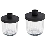 MACOSA VM091170_091171 Kerzenhalter 2er Set Glas Metall schwarz modern Deko Kerzenständer Tisch-Dekoration Kerzen-Halter Deko Kerzenleuchter Stabkerzenhalter