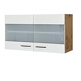 MMR Küchen-Glashängeschrank Glasgow - Küchenschrank - Hängeschrank - 2-türig - 100 cm breit - Creme Matt