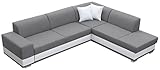 MKS MEBLE Ecksofa Wohnzimmer – Bettsofa - Wohnzimmer L Couch - Polstersofa mit Bettkasten - L-Form Couch mit Schlaffunktion - Gemütlich Schlafsofa - Darco - Grau und Weiß