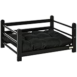 Pawhut Erhöhtes Hundebett mit Kissen Hundesofa Holzrahmen Haustierbett Katzensofa Katzenbett Hundeschlafplatz für kleine Hunde Schwarz 65 x 51 x 32 cm