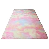 pologmase Teppich für Mädchenzimmer - Fuzzy-Teppiche für Schlafzimmer | 3 x 5 Fuß Flauschige Mädchen-Schlafzimmerteppiche, Rutschfester Regenbogen-Teppich für Kinder, Teenager, Kinderzimmer