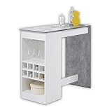 Stella Trading COLADA MINI Moderner Bartisch in Beton-Optik, Weiß - Geräumige Theke mit Flaschenregal für Küche, Wohn- & Esszimmer - 115 x 104 x 50 cm (B/H/T)