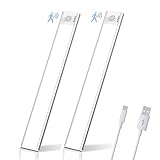 30cm Unterbauleuchte Küche 52Led Akku Schranklicht Bewegungsmelder Schrankbeleuchtung Kabellos Batterie USB Aufladbar, Unterschrank Beleuchtung Küche 3 modi Dimmbar Nachtlicht Schlafzimmer Flur Weiß