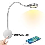 Leselampe Wandmontage, LED Bettleuchte Wandleuchte mit Touch Button Einstellbar Licht 3000-6000K, 4W Bettlampe 360° Flexible Schwanenhals Lampe mit USB-Ladeanschluss für Bett, Schlafzimmer, Silber