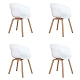 GrandCA HOME 4er Set Skandinavischen Esszimmerstühlen, Modernes Design, Sessel, Beistellstuhl mit Beinen aus Buchenholz,Weiß