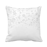 Kissenbezug mit Silber, Schnee, abstrakt, fliegende Schneeflocken, graue Flocke, weiß, Weihnachten, 45,7 x 45,7 cm, dekorativer quadratischer Kissenbezug