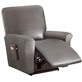 PU Kunstleder Elastische Relaxsessel Bezüge Ruhesessel Bezug, 1 Sitzer 4-teilige Sesselschoner Antirutsch Sofabezug Liege Abdeckung, Anti-rutsch Mit Elastisch Boden (Taupe)