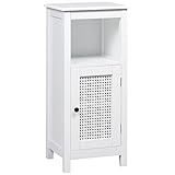 kleankin Badezimmerschrank Badschrank mit verstellbarem Ablage Badmöbel mit 1 offenem Regal und Schrank Badkommode in Rattan-Optik Weiß 60 x 30 x 80 cm