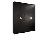 Mirjan24 Kleiderschrank Makano Ryfel VI, Drehtürenschrank mit ausziehbare Kleiderstangen und Einlegeböden, Garderobenschrank, Elegantes Schlafzimmer (Schwarz, 4-türig)