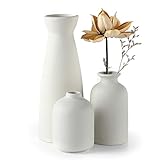 CEMABT Weiß Keramik Vasen 3er-Set Kleine Blumenvasen für Dekor, Moderne rustikale Bauernhaus Home Decor, Dekorative Vasen für Pampas Grass&getrocknete Blumen, Idee Regal,Tisch, Bücherregal,Mantel