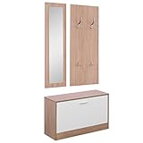 HOMCOM 3-teiliges Garderoben-Set Flurgaderobe mit Schuhschrank Garderobe Wandspiegel 4 Haken Natur 30 x 100 cm (Spiegel)