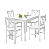 JINPALAY Esstisch mit 4 Stühlen Set Weiß Kiefer Holz Essgruppe 4er Set Esszimmerstühle mit Esstisch für Esszimmer, Küche, Wohnzimmer (Weiß)