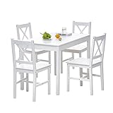 Esstisch mit 4 Stühlen Set Kiefer Holz Essgruppe 4er Set für Esszimmer, Küche, Wohnzimmer,108 x 65 x 73 cm, Weiß