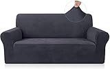 Ronyes Sofabezug Elastische Stretch Spandex Stretch Sofa-Überwürfe Sofahusse für Sofa mit Armlehne Anti-Rutsch-Schaum 2 Sitzer Grau