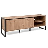 Homestyle4u 2115 TV-Board Lowboard Sideboard TV-Schrank Fernsehschrank Eiche Schwarz Holz Massiv Schubladen Industrial