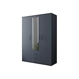 BETTSO -Drehtürenschrank, Kleiderschrank mit Spiegel, 3 Schubladen und 3 türen, Elegantes Schlafzimmer Dunkelblau Schrank, Jugendzimmer-GAMA 150 Dunkelblau