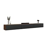 Planetmöbel TV Board 300 cm Gold Eiche/Anthrazit, TV Schrank mit 3 Klappen als Stauraum, Lowboard hängend oder stehend, Sideboard Wohnzimmer