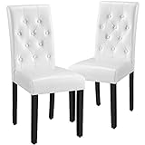 Yaheetech Esszimmerstühle 2er Set Küchenstuhl Polsterstuhl mit hoher Rückenlehne, Beine aus Massivholz, gepolsterte Sitzfläche aus Kunstleder Weiß