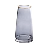 Transparente Glasvase Blumenvase Deko mit Goldrändern,Mundgeblasene Deko Vase in Modernem Design,Glasvasen für Tischdeko,für Heim,Küche,Büro,Hochzeit,Kernstück,oder als Geschenk,Grau,Höhe 22 cm