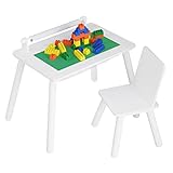 WOLTU Kindertisch mit Stuhl, 3-in-1 Kindersitzgruppe mit Stauraum, als Spieltisch Maltisch Esstisch, mit Tafel Bauplatte Zeichenpapierrolle, Kindermöbel-Set aus Massivholz MDF, Weiß