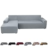 Ryoizen Sofa Überwürfe L Form Sofabezug Elastische Stretch Sofa Abdeckung 2er Set für 2 Sitzer + 3 Sitzer Couchbezug Sofahusse Ecksofa Antirutsch Eckcouch überwurf,Rauchgrau