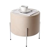 Zedelmaier Samt runder Hocker,Fußhocker Pouf,Eleganter Fußstütze Ottoman mit Metall,Gepolsterte hocker (Beige, Samt)