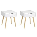 EUGAD 2er Set Nachttisch Nachtschrank Beistelltisch Nachtkommode Sofatisch, modernes & skandinavisches Design mit Schublade und Holz Beinen, 0076ZZ-2 Weiß