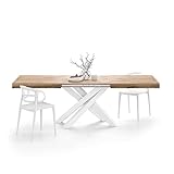 MOBILI FIVER, Ausziehbarer Tisch Emma 160, rustikale Eiche mit weißen X-Beinen, Laminiert/Eisen, Made in Italy