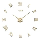 3D DIY Große Wanduhr, Moderne Mute Wanduhr XXL Stumm Spiegel Aufkleber Wandtattoo Ohne Tickgeräusche Römische Ziffern Acryl Wanduhren für Wohnzimmer Küche Schlafzimmer Office,Gold,100-120cm