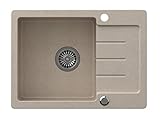 VBChome Spülbecken Beige 60 x 44 cm Granit Einzelbecken Einbauspüle gesprenkelt reversibel Verbundspüle + Siphon Waschbecken