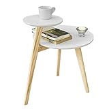 SoBuy® FBT53-WN Design Beistelltisch mit 2 Tischplatten Couchtisch Kaffeetisch Balkontisch weiß/Natur BHT ca: 40x54x47cm
