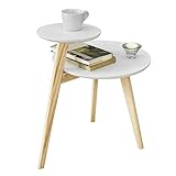 SoBuy® FBT53-WN Design Beistelltisch mit 2 Tischplatten Couchtisch Kaffeetisch Balkontisch weiß/Natur BHT ca: 40x54x47cm