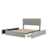 Double Size Polster Plattform Bett mit Vier Schubladen auf Zwei Seiten,Verstellbares Kopfteil,Grau(140 * 200cm)