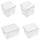 ROMOZ Set Von 4 Speisekammer Organizer BehäLter Haushalt, Kunststoff Aufbewahrung Korb mit Griffen für KüChe, SchräNke, KüHlschrank