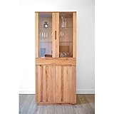 Mayaadi-Home Vitrine Abaro Kernbuche Natur geölt Massivholz Schrank Vollholz Glasschrank Wohnzimmerschrank Regal Esszimmer Schlafzimmer Kommode Glass Holz 205x90x45 cm