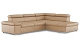 CAVADORE Leder-Schlafsofa Valerie mit Ottomane / Eckcouch mit Schlaffunktion + Kopfteilverstellung / 272 x 73 x 226 / Echtleder Beige