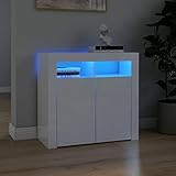 JUNZAI Sideboard mit LED-Leuchten, Kommode, Kommoden & Sideboards, Schrank Wohnzimmer, Commode, Schlafzimmerkommode, Hochglanz-Weiß 80x35x75 cm