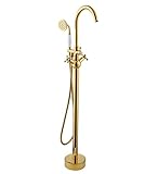 SXMXN Gold Messing Clawfoot Badewanne Wasserhahn Dual Keramik Griff mit Handbrause Freistehende Badewanne Mischbatterie Badezimmer Badewanne Mischbatterie,Gold