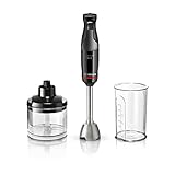 Bosch Stabmixer ErgoMaster Serie 4 MSM4B620, einhändig bedienbar, 4 Edelstahl-Klingen, verschleißfreie Keramik-Kupplung, Zerkleinerer, QuattroBlade, Mixbecher, AntiSplash Funktion, 1000 W, schwarz