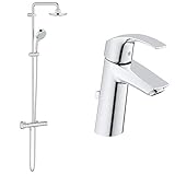 GROHE Tempesta Cosmopolitan System 160 | Brause- & Duschsystem - mit Thermostatbatterie & Eurosmart | Badarmatur - Einhand-Waschtischbatterie, mit Keramikkartusche | M-Size | chrom | 23322001