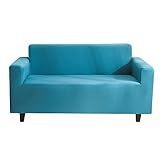 Hearda Sofabezug Stretch 1 2 3 4 Sitzer, Elastische Antirutsch Couchbezug Waschbar Universal Weich Sofaüberwurf, Passend für Ecksofa L Form Sofa/Couchbezug (4-Seater,Hellblau)