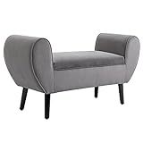 HOMCOM Sitzbank Polsterbank mit Stauraum Armlehnen Truhenbank modern Flur Schlafzimmer Wohnzimmer samtartiges Polyester Gummiholz Grau 118 x 42 x 66 cm